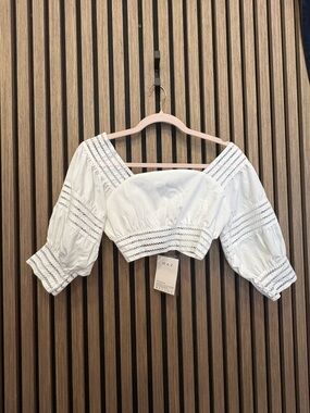 White Puff-Sleeve Cropped Top